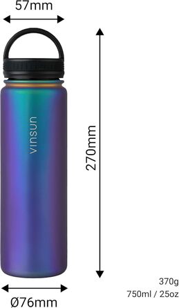 Термобутилка Vinsun з нержавіючої сталі 750 мл, 3 кришки, герметична, для газованої води, BPA-free, для спорту, школи, офісу, синя/фіолетова