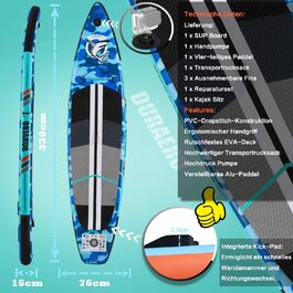 Надувне SUP-борд (Stand Up Paddle Board) з кріпленням для камери, 330x76x15 см, до 150 кг, насос, рюкзак (камуфляж, синій)