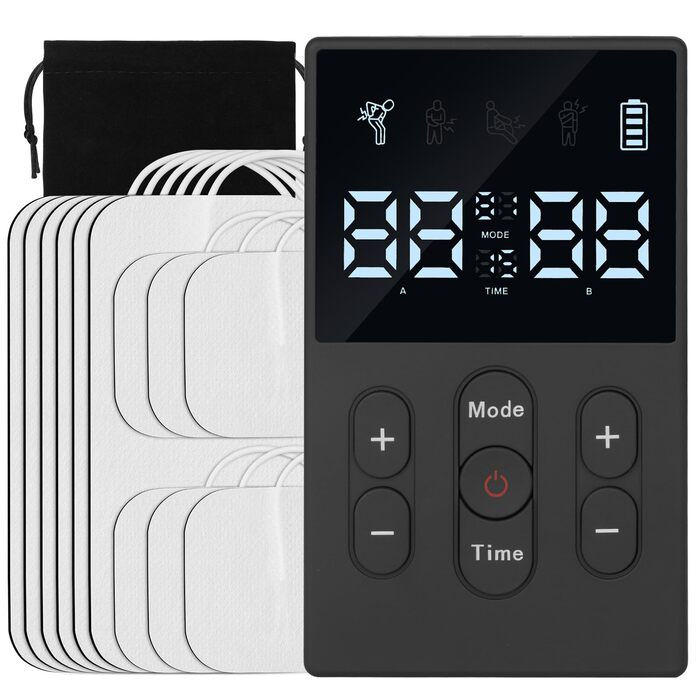 TENS/EMS масажер для тіла 3-в-1: 12 режимів, електрична стимуляція м'язів, для рук, ніг, спини, плечей, шиї (12 електродів)