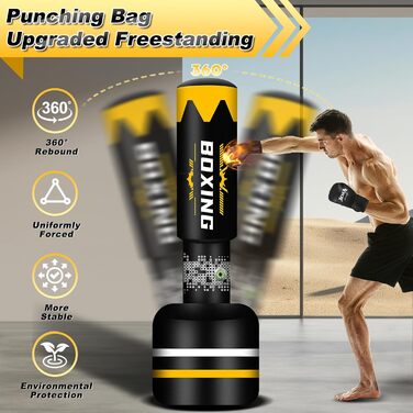 Стенд-боксерський мішок для дорослих з автоматичною помпою, 175 см, важке боксерське обладнання з рукавичками 340 г, для тренувань, MMA, Муай Тай, фітнесу, кікбоксингу