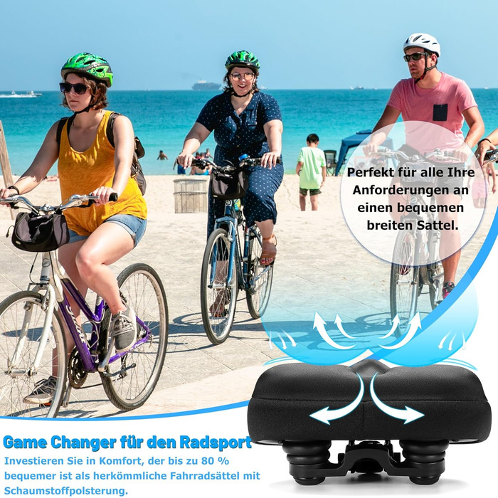 Велосипедне сідло CDYWD для чоловіків та жінок, широке, м'яке гелеве, ергономічне, універсальне, для міських велосипедів, шосе, MTB, електровелосипедів, тренажерів, блакитно-зелене (чорне)