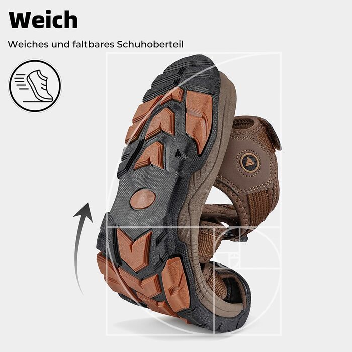 Чоловічі сандалі Mishansha закриті, дихаючі, водонепроникні, протиковзкі для активного відпочинку, розмір 43 EU, коричневі