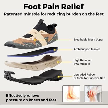 Черевики для піших прогулянок FitVille для чоловіків, широкі, трекінгові, slip-on, Outdoor, дихаючі, Walkingschuhe, антиковзкі, для відпочинку, широкі кросівки (44 EU X-Weit, Коричнево-сірий)