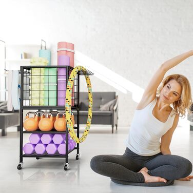 Стійка для зберігання гантелей та йогаматів для дому, чорного кольору