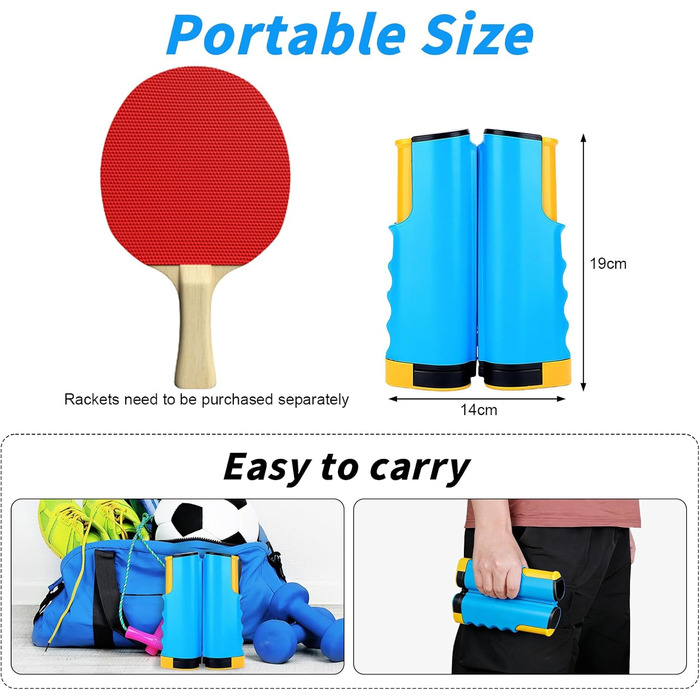 Мережа для настільного тенісу Flintronic, висувна, портативна, 170 см (синьо-жовта)