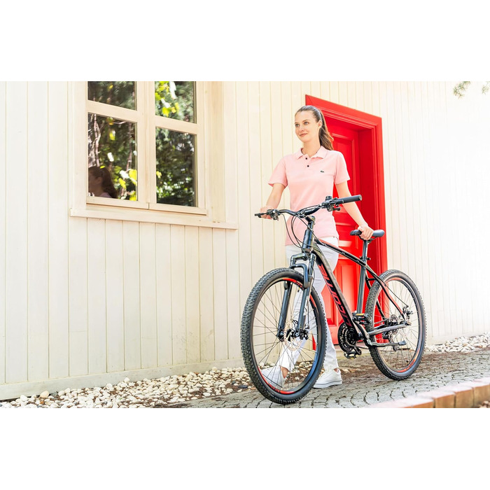 Гірський велосипед Licorne Bike Diamond Premium з алюмінієвою рамою, 21 швидкість, дискові гальма, регульована вилка, 27.5 дюймів, чорно-лаймовий