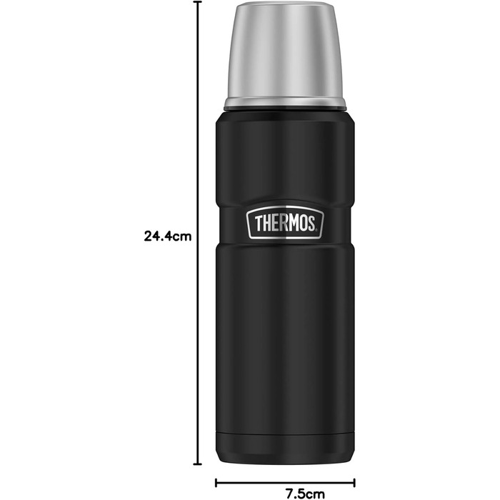 Термос STAINLESS KING 1,2 л з нержавіючої сталі, чорний матовий, з кришкою-чашкою та ручкою, 24 год гарячий/холодний, BPA-free, для кухні та подорожей