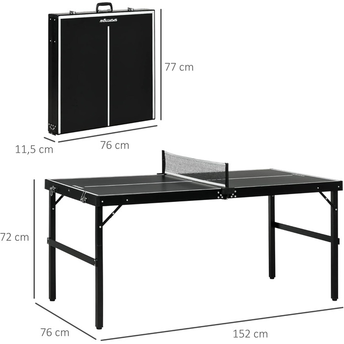 Стіл для пінг-понгу SPORTNOW Mini розкладний, з сіткою, для дому, чорний, алюміній