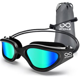 Окуляри для плавання unisex 2 шт. (дорослі, чоловічі, жіночі) антифог, анти-UV, з вкладками для вух, велика рамка, регульований носовий місток (чорні/поляризовані, дзеркальні, золоті)