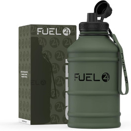Fuel24 Суперміцна пляшка для води з нержавіючої сталі 1,3 л і 2,2 л, герметична та без BPA, спортивна фляга для фітнесу та тренувань, зелена