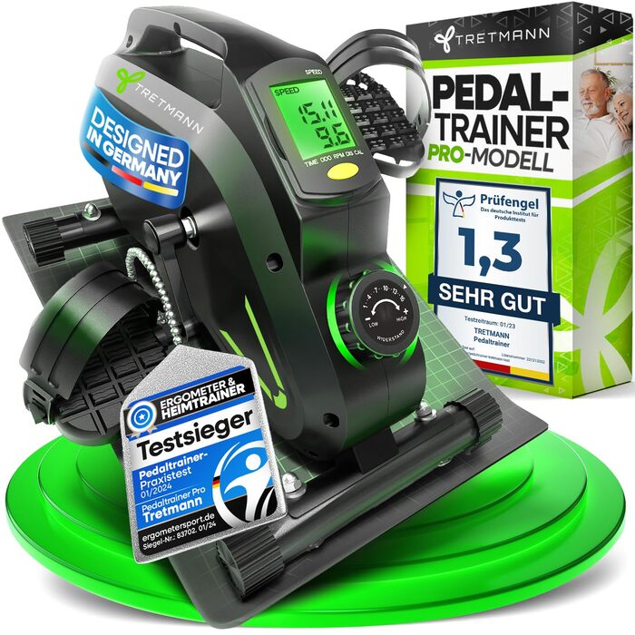 Тренажер для ніг Tretmann Pedaltrainer Pro Set: міні-велосипед для сеньйорів та реабілітації, безшумний домашній велотренажер з килимком та ременями