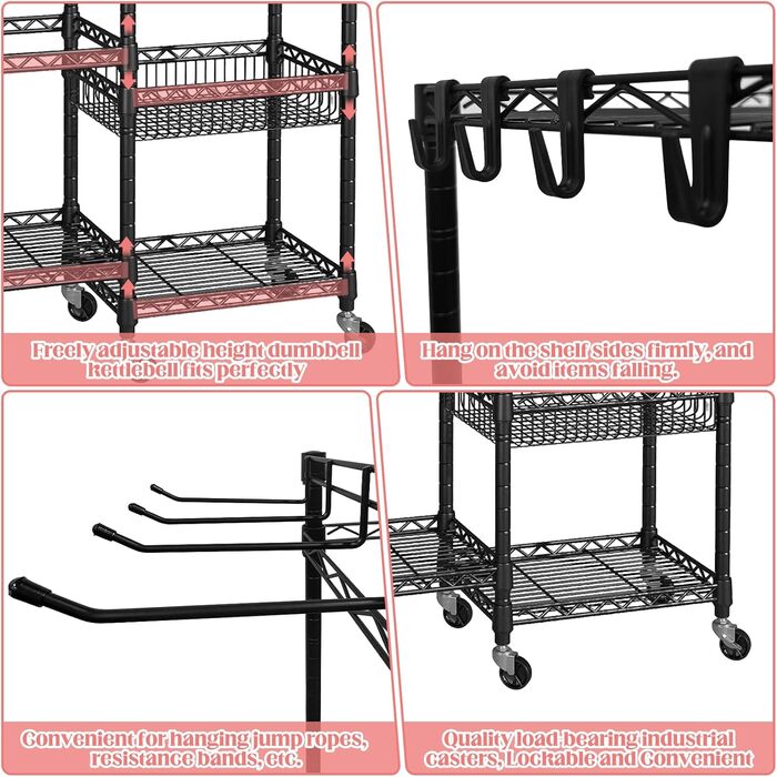 Стійка для гантелей та обладнання для фітнесу - 3 яруси, міцна сталева конструкція, 91.5 x 30 x 82.5 см, до 120 кг