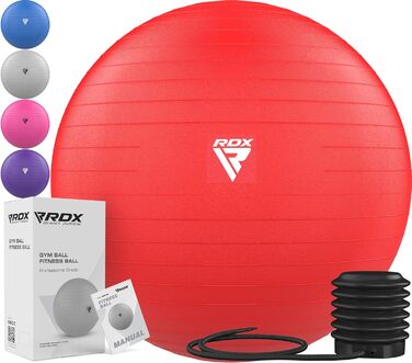 Гімнастичний м'яч RDX 45 см, потовщений PVC, анти-вибуховий, з насосом, для йоги, пілатесу, фітнесу, балансу, офісу, вагітних, до 250 кг, червоний