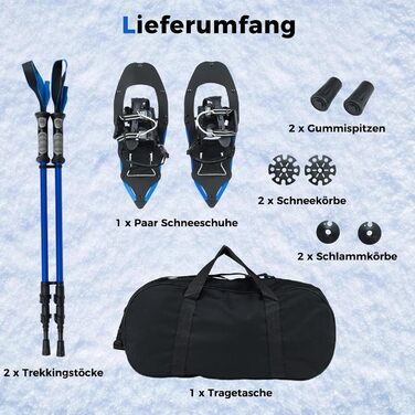 Снігоступи Costway з підйомною системою, розмір 35-45, до 68/90 кг, комплект з трекінгових палиць та сумки, для чоловіків, жінок та підлітків (EUR 35-40, блакитні)