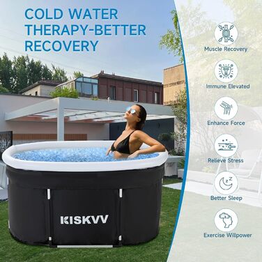 Еліптична ванна для льодяного душу з кришкою, складана ванна KISKVV для дорослих, ізольована ємність для льодяної терапії (115x55x57 см)