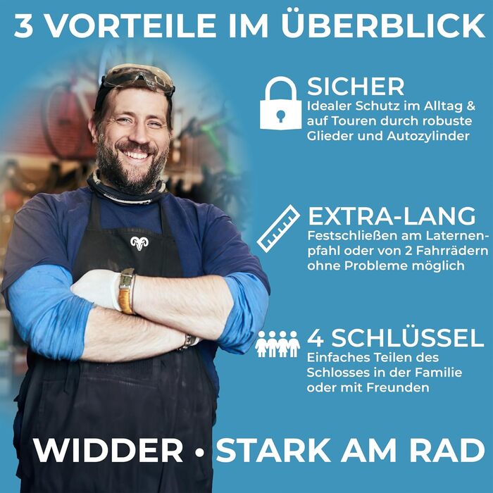 Замок для велосипеда Widder Sehr Sicher Faltschloss 120см з 4 ключами - надійний захист для велосипеда, електровелосипеда та скутера