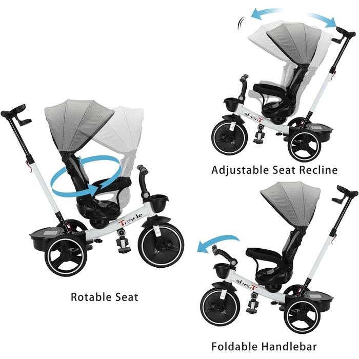 Дитяче тріцикл UBRAVOO 7-в-1: складний, з ліхтарем, гальмом, великим козирком та захисним бампером (білий)