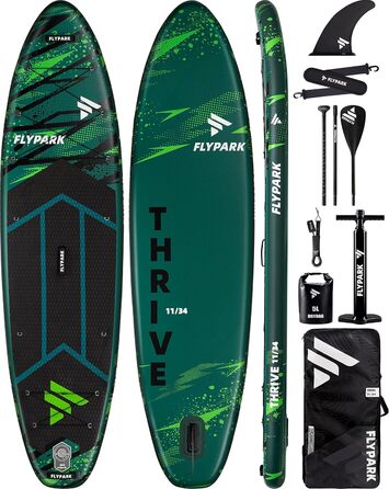 Надувна SUP-дошка Flypark 335x86x15 см, широка, для йоги, з рюкзаком 116 л, 15 D-кілець, ременем, 3 знімними плавниками, насосом