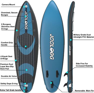 Надувний SUP-борд JOOLOOG Stand Up Paddle Board з сидінням для каяків, 320 x 81 x 15 см (Блакитний)