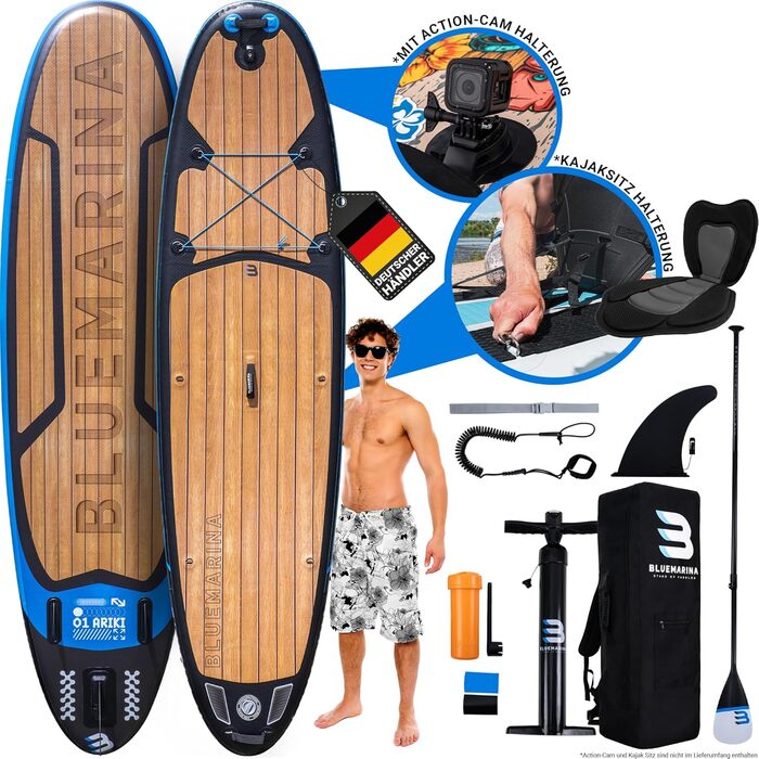 Надувна SUP-дошка Bluemarina Ariki 325x86x15 см, 5 років гарантії, комплект для веслування стоячи, вантажопідйомність до 140 кг, чорна