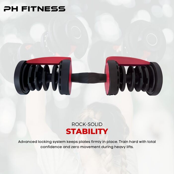 Регульована штанга 24 кг – окрема – 15 в 1 – для дому та силових тренувань. Компактна, чорно-червона