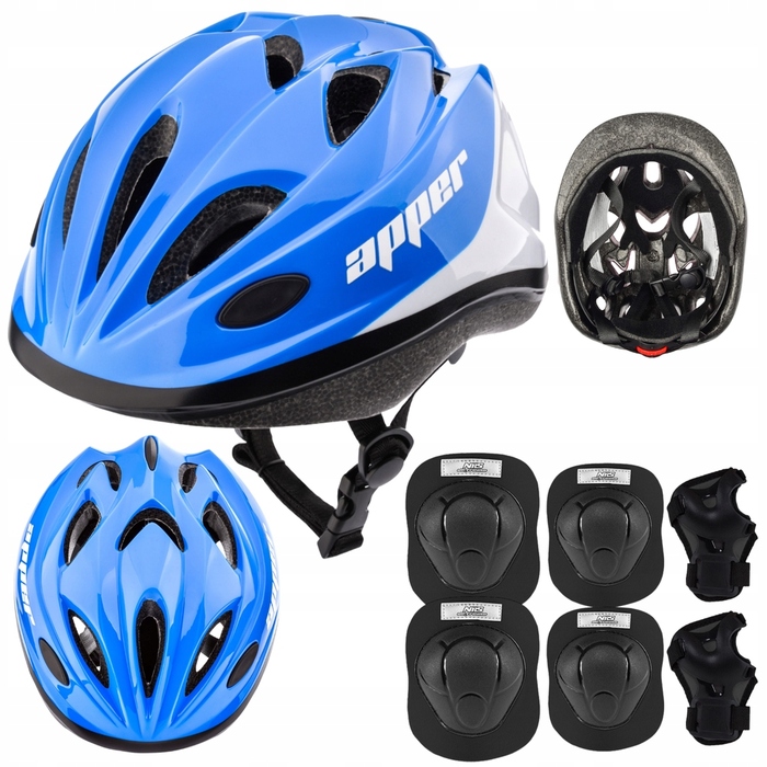 Дитячий велосипедний шолом з регулюванням + комплект захисту для скейту, розмір M