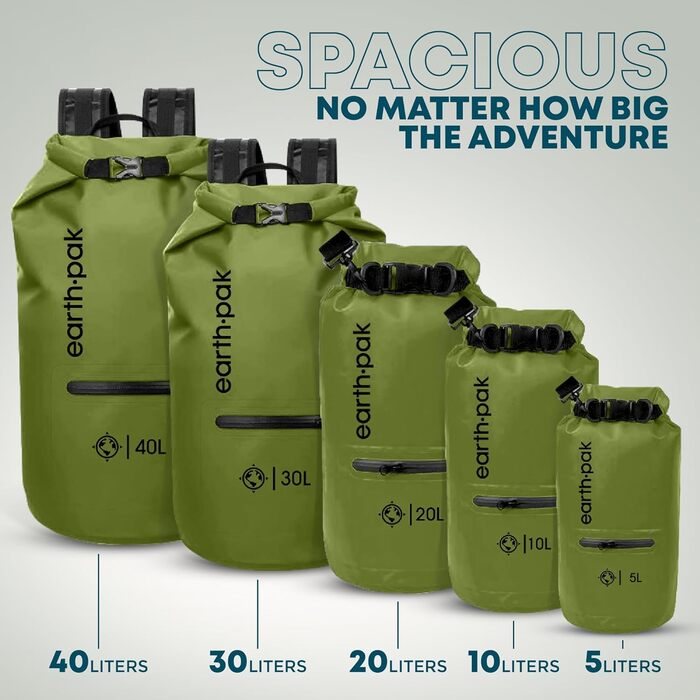 Водонепроникний мішок Earth Pak Dry Bag 40L – мішок-рюкзак з водонепроникним відділенням для телефону, плечовим ременем, для каякінгу, кемпінгу, риболовлі, водних видів спорту