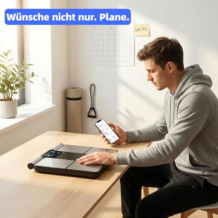 Вага для вимірювання жиру в тілі з 8 електродами, персональна вага з великим дисплеєм, Bluetooth, аналіз складу тіла, 180 кг, BMI, протеїн, BMR