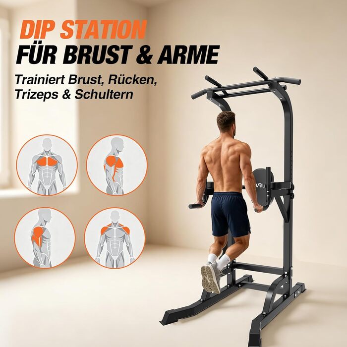 Силовий комплекс DH FitLife Power Tower: турнік, бруси та стійка для віджимань, регульована висота до 222 см, сталевий профіль 50х50 мм, навантаження до 300 кг, тренажер для дому 2026 Pro