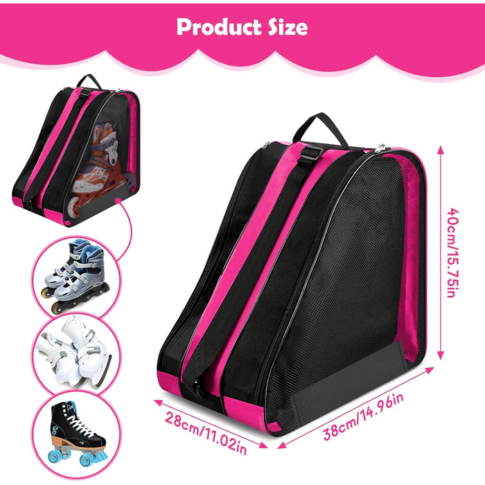 Сумка для роликів та ковзанів для дітей, рожева. З регульованим ремінцем. Підходить для роликів, ковзанів та хокею.