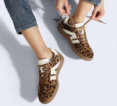 Кросівки жіночі LUCKY STEP класичні ретро, шкіра, для тенісу та скейтбордингу, з гумовою підошвою, Leopard (42 EU)