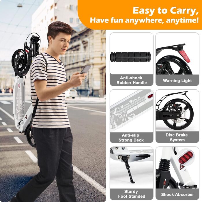 Дитячий та дорослий електричний самокат-трюк з подвійною амортизацією, складний, 200 мм колеса, білий