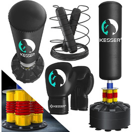 Набір для боксу KESSER® з боксерськими рукавичками, скакалкою, боксерським мішком та підлогою для тренувань. Чорний.