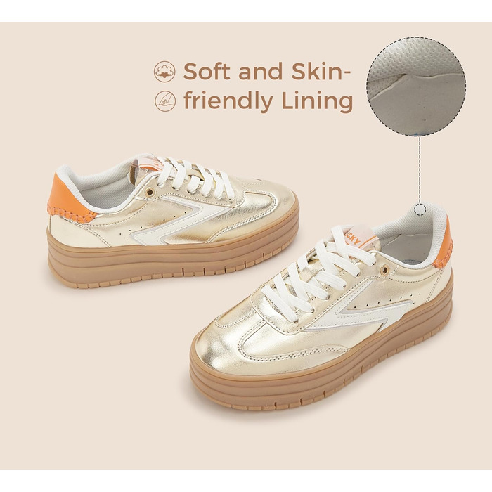 Жіночі туфлі на платформі Lucky Step з замші та гумовою підошвою, золотисті - ретро дизайн для тенісу та повсякденного носіння, 38 EU