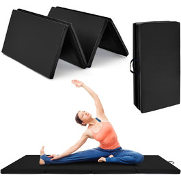 Складаний гімнастичний мат COSTWAY 240x120x5 см чорний, фітнес-мат для йоги та тренувань із ручками і липучками