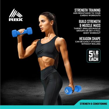 Набір гантелей RBX Weights – неопринові гантелі з нековзною ручкою, силові тренажери для дому та спортзалу, антиковзні, проти скочування