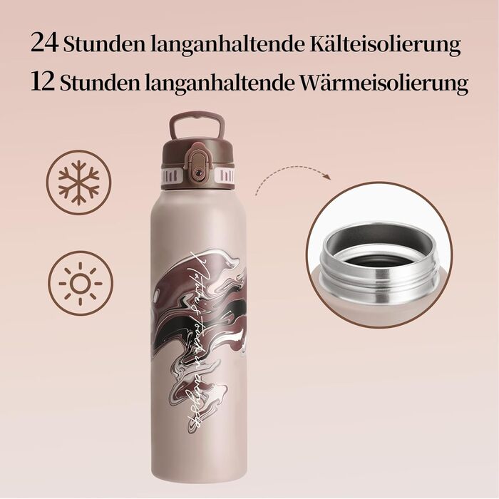 Термос-пляшка UZSPACE 1л (970мл) з нержавіючої сталі, ізольована, з 1-клік відкриванням, без витоку, для спорту, фітнесу, туризму, на вулицю, колір: зелений