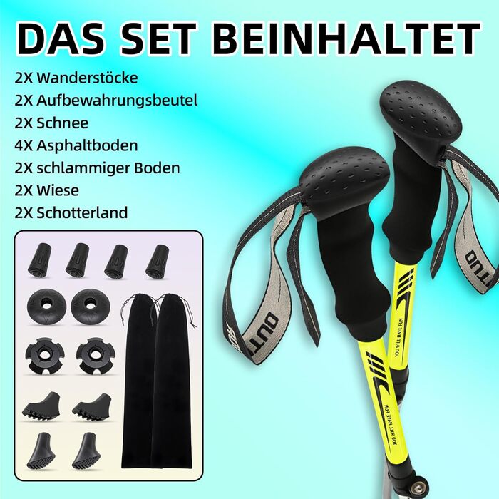 Складні трекінгові палиці | Телескопічні палиці для ходьби | Палиці для Nordic Walking та гірських походів | Алюміній, 115-135 см