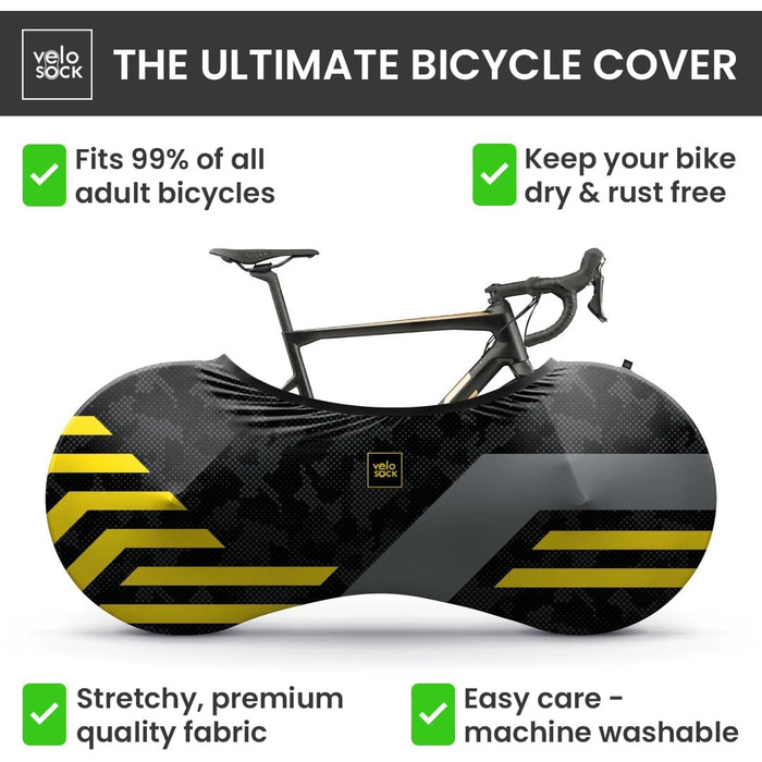 Чохол для велосипеда Velo Sock Unisex для дорослих, підходить для 99% велосипедів, жовті лінії