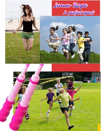 Дитяча скакалка з намистинами, м'яка, регульована, для фітнесу, тренувань та виховання, рожево-зелена (блакитно-рожева)