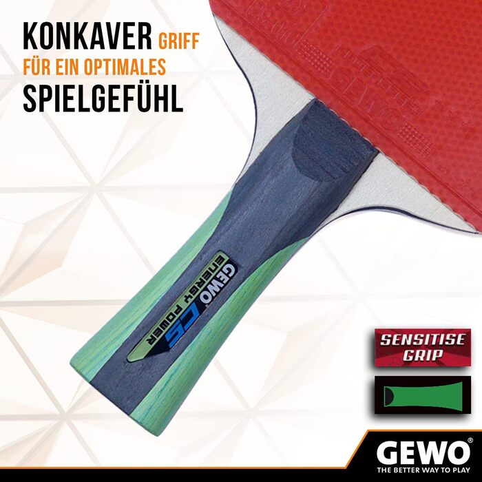 GEWO CS Energy Power – професійна ракетка для настільного тенісу, ITTF, контрольне покриття, висока обертальність, 1,8 мм, червоно-чорна, конкавна ручка