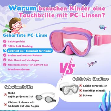 Дитяча маска для плавання WAVE Kinder з антифогом, рожево-ліловий, з еластичним ремінцем та захистом від УФ-променів