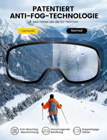 Ламiкалл Скi-окуляри для жінок, сноуборд окуляри для чоловіків - [Патентна антизапаржувальна технологія] Дзеркальні скі-окуляри для носіїв окулярів, захисні окуляри для сноуборду Ultra HD, снігові окуляри UV400 з захистом від відблисків - чорна рамка - ср