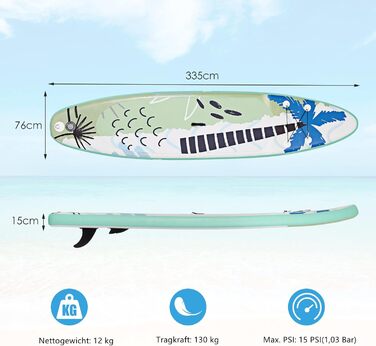 Надувна SUP-дошка GYMAX 320×76×15 см з телескопічним веслом та комплектом аксесуарів, антиковзке покриття, для серфінгу та активного відпочинку