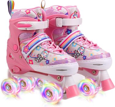 Роликові ковзани для дітей, ролики для дівчаток та початківців, регульовані, з підсвічуванням, дихаючі, для подарунка (рожеві)