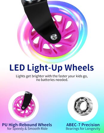 Дитячий самокат BELEEV V1Plus з LED-підсвіткою коліс та деки, складаний двоколісний скутер для дітей 3-12 років, регульована висота, колір Starry Purple