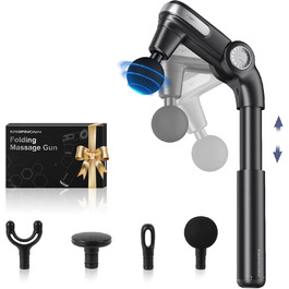 Масажер для тіла KingPavonini з висувним руків'ям та складним голівкою, масажна пістолета для спини з 3 регульованими кутами та 4 насадками, масажер - подарунок для чоловіків та жінок, чорний
