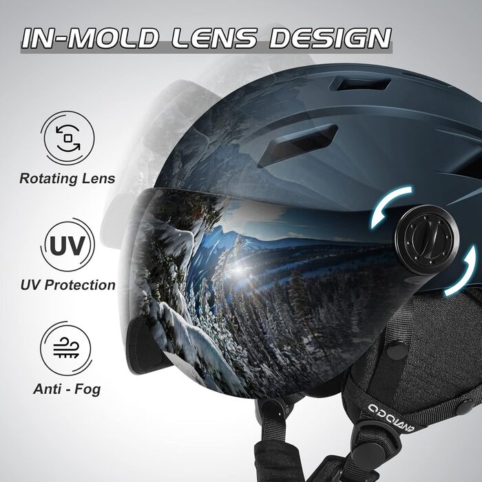 Шолом гірськолижний Odoland для дорослих з візором, темно-синій (55-59 см)