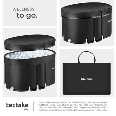 Тектейк® Ванна для крижаного душу з кришкою, крижана ванна, ванна для крижаної терапії та спортсменів - Ø 90 x 75 см (105 x 70 x 65 см)