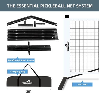 Мережа для піклболу THUNDERBAY портативна, стандартного розміру, антипровисання, стабільний металевий каркас та міцне PE-покриття